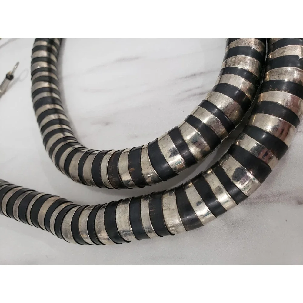 Vintage Statement Metal Disc Bead Necklace India Tribal Boho Snake Bib Brutalist